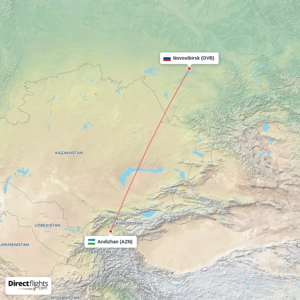 Novosibirsk - Andizhan direct flight map