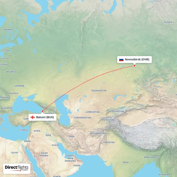 Novosibirsk - Batumi direct flight map