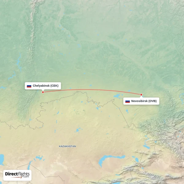Novosibirsk - Chelyabinsk direct flight map