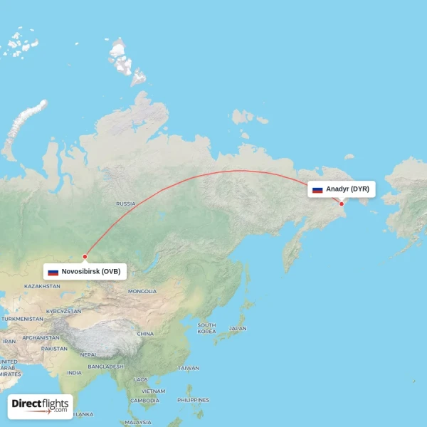 Novosibirsk - Anadyr direct flight map