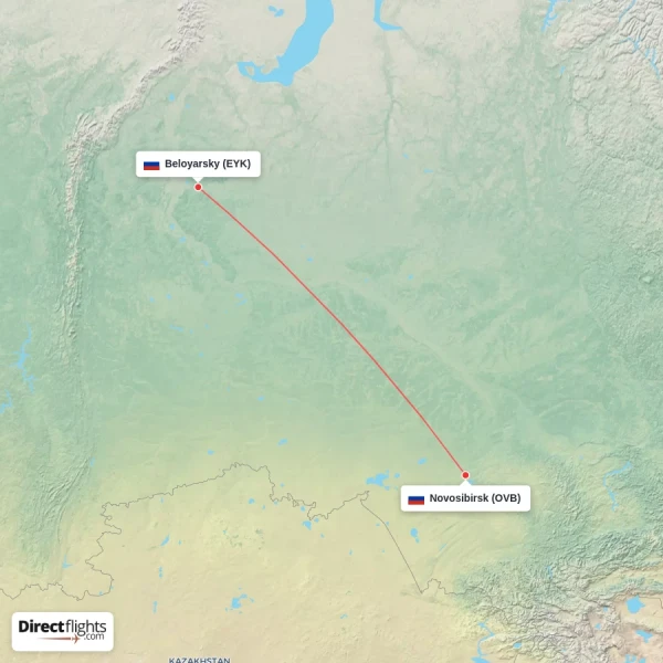 Novosibirsk - Beloyarsky direct flight map