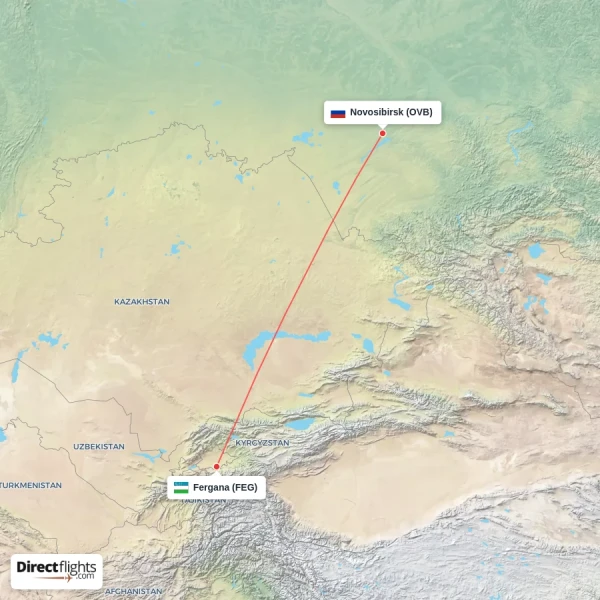 Novosibirsk - Fergana direct flight map