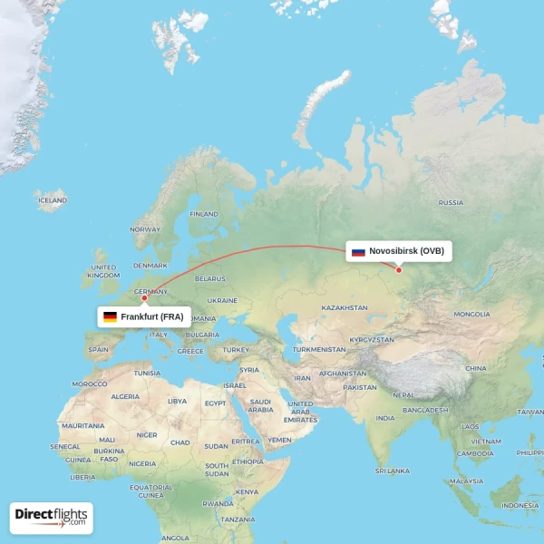 Novosibirsk - Frankfurt direct flight map