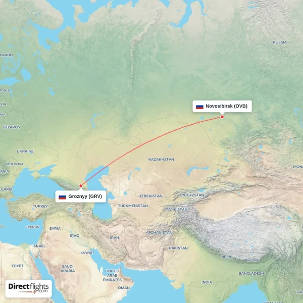 Novosibirsk - Groznyy direct flight map