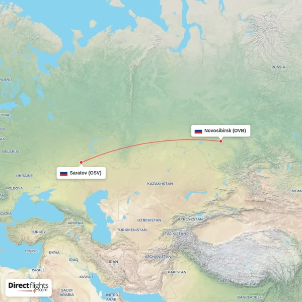 Novosibirsk - Saratov direct flight map