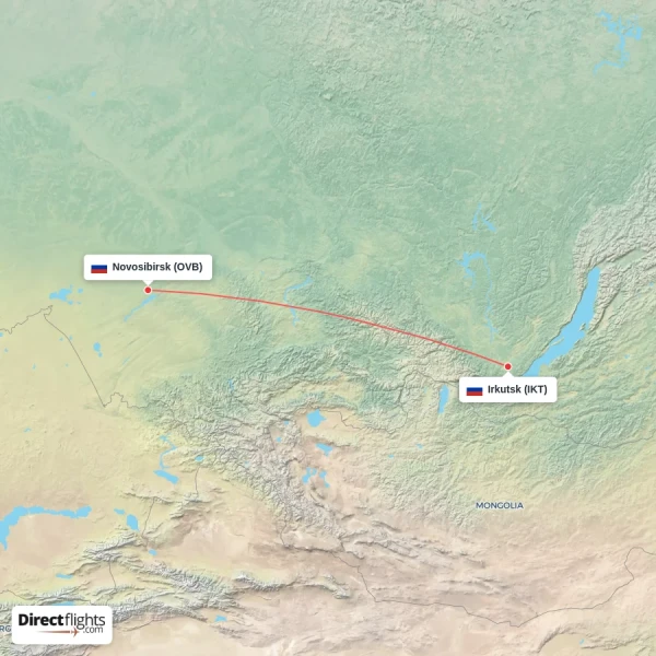 Novosibirsk - Irkutsk direct flight map