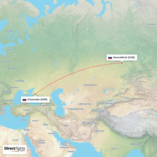 Novosibirsk - Krasnodar direct flight map