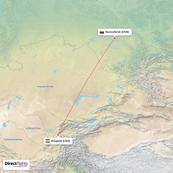 Novosibirsk - Khujand direct flight map
