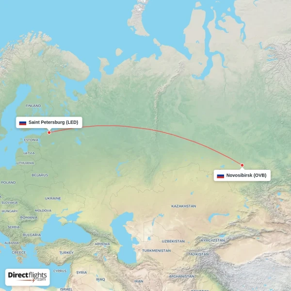 Novosibirsk - Saint Petersburg direct flight map