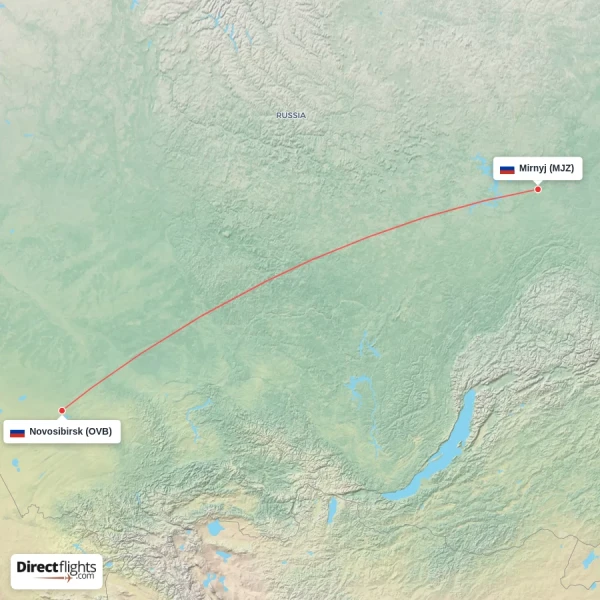Novosibirsk - Mirnyj direct flight map