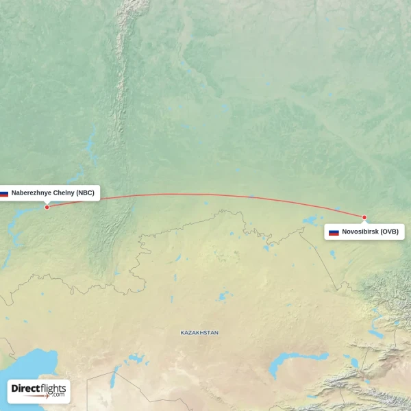 Novosibirsk - Naberezhnye Chelny direct flight map