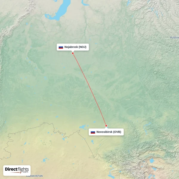 Novosibirsk - Nojabrxsk direct flight map