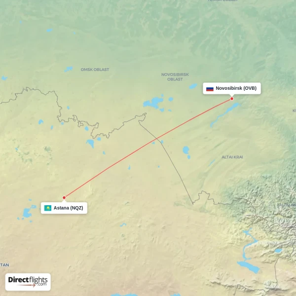 Novosibirsk - Astana direct flight map