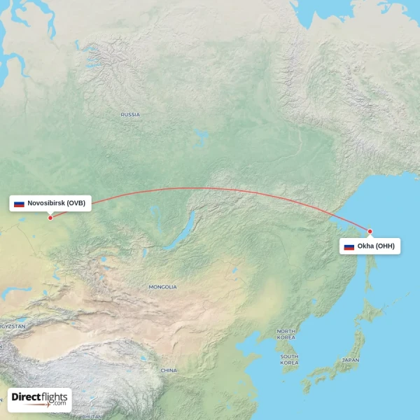 Novosibirsk - Okha direct flight map
