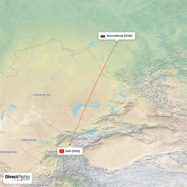 Novosibirsk - Osh direct flight map