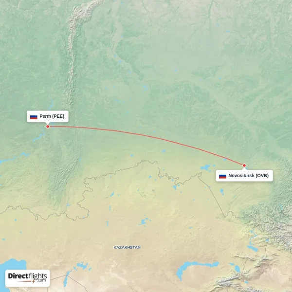 Novosibirsk - Perm direct flight map