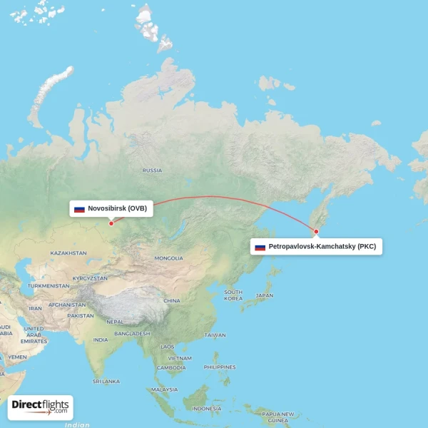 Novosibirsk - Petropavlovsk-Kamchatsky direct flight map
