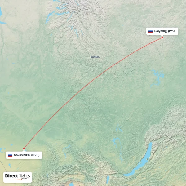 Novosibirsk - Polyarnyj direct flight map
