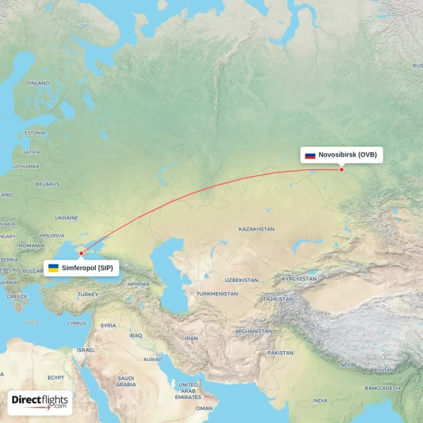 Novosibirsk - Simferopol direct flight map