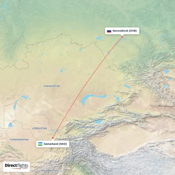 Novosibirsk - Samarkand direct flight map