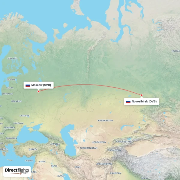 Novosibirsk - Moscow direct flight map