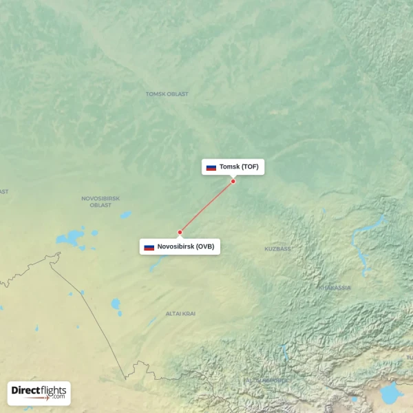 Novosibirsk - Tomsk direct flight map