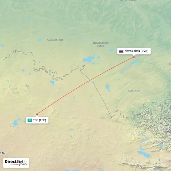 Novosibirsk - TSE direct flight map