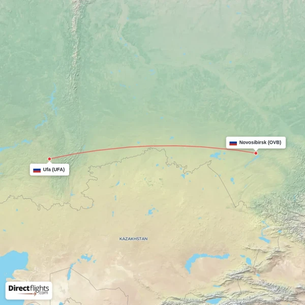 Novosibirsk - Ufa direct flight map