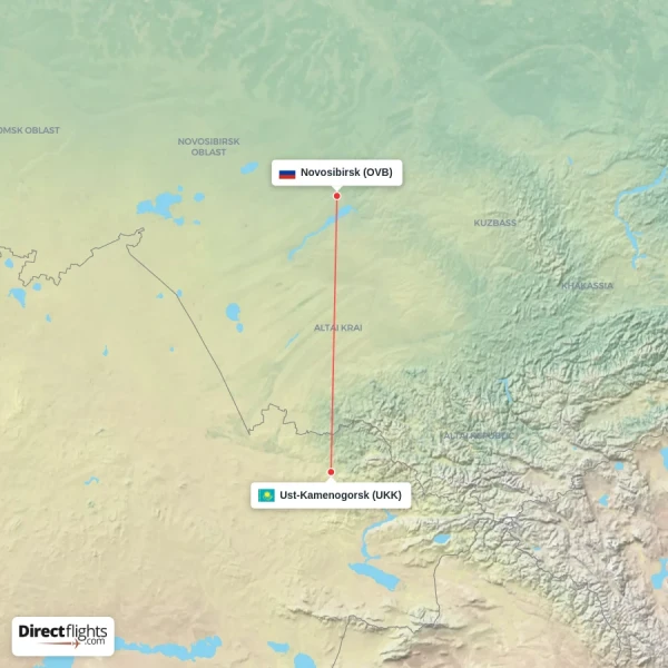 Novosibirsk - Ust-Kamenogorsk direct flight map