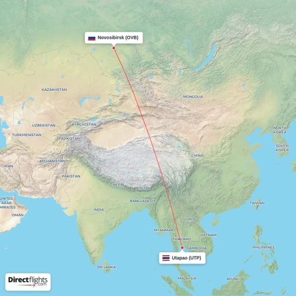 Novosibirsk - Utapao direct flight map