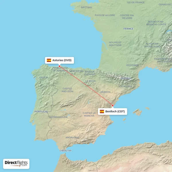 Asturias - Benlloch direct flight map