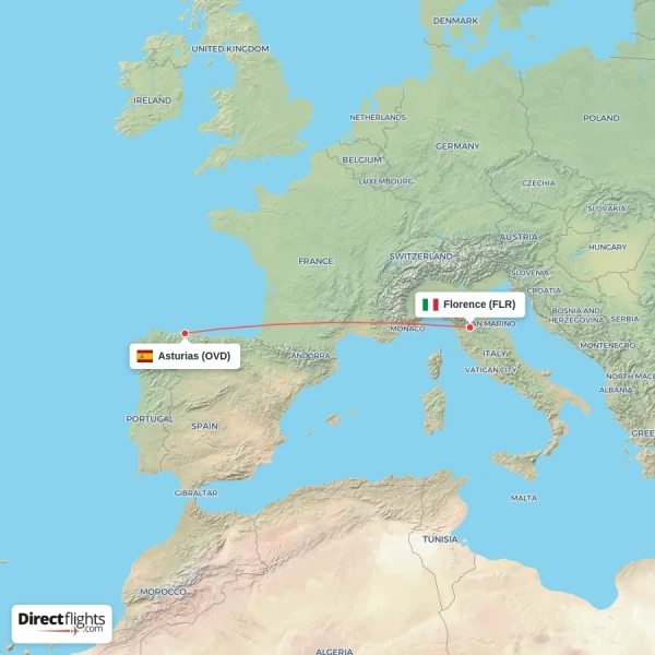 Asturias - Florence direct flight map