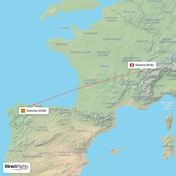 Asturias - Geneva direct flight map