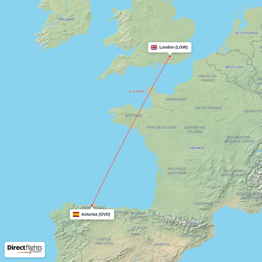 OVD - LGW route map