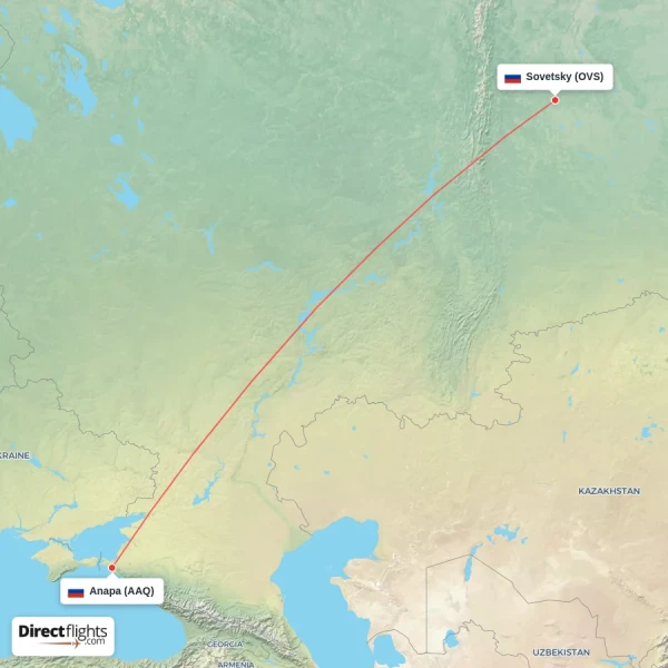 Sovetsky - Anapa direct flight map