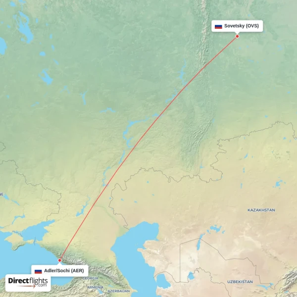 Sovetsky - Adler/Sochi direct flight map