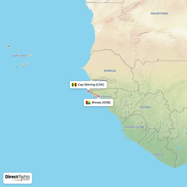 Bissau - Cap Skirring direct flight map