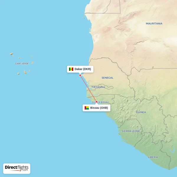 Bissau - Dakar direct flight map