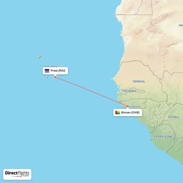 Bissau - Praia direct flight map