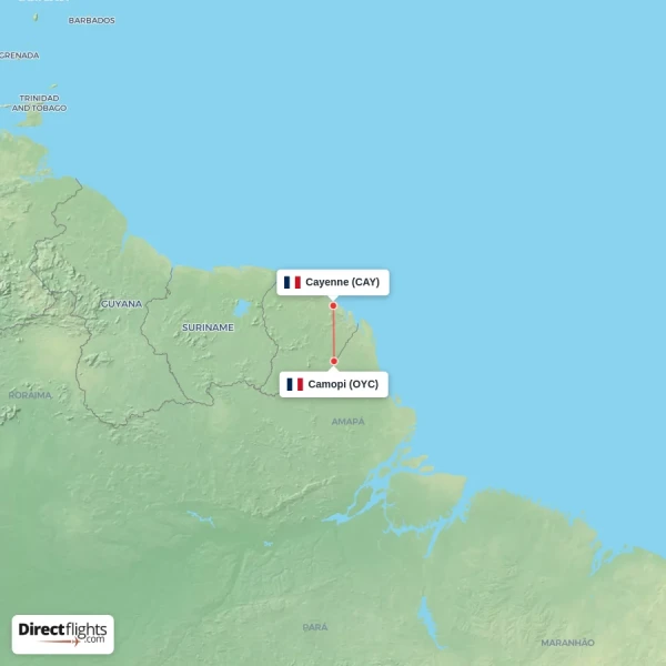 Camopi - Cayenne direct flight map
