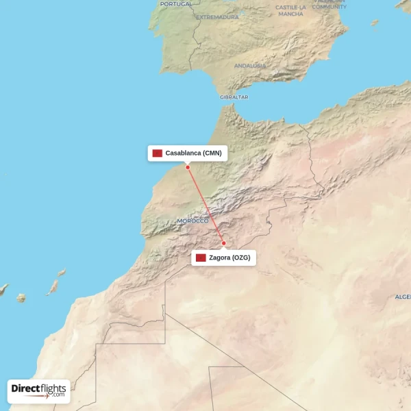 Zagora - Casablanca direct flight map