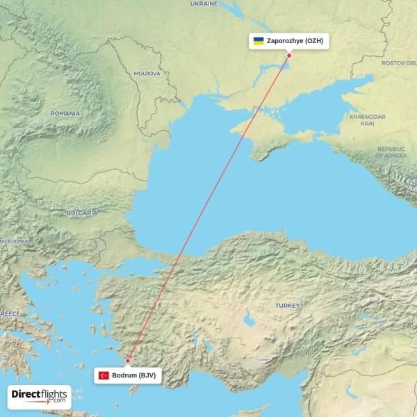 Zaporozhye - Bodrum direct flight map