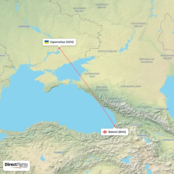 Zaporozhye - Batumi direct flight map