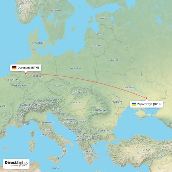 Zaporozhye - Dortmund direct flight map