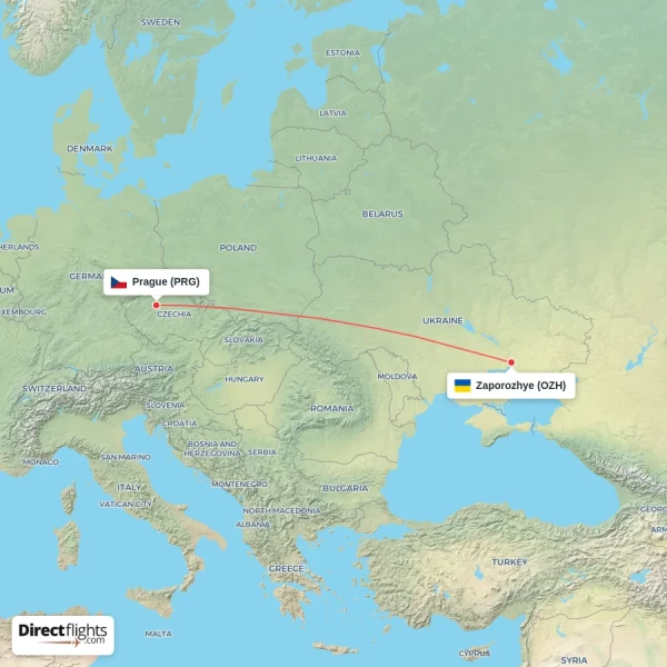 Zaporozhye - Prague direct flight map