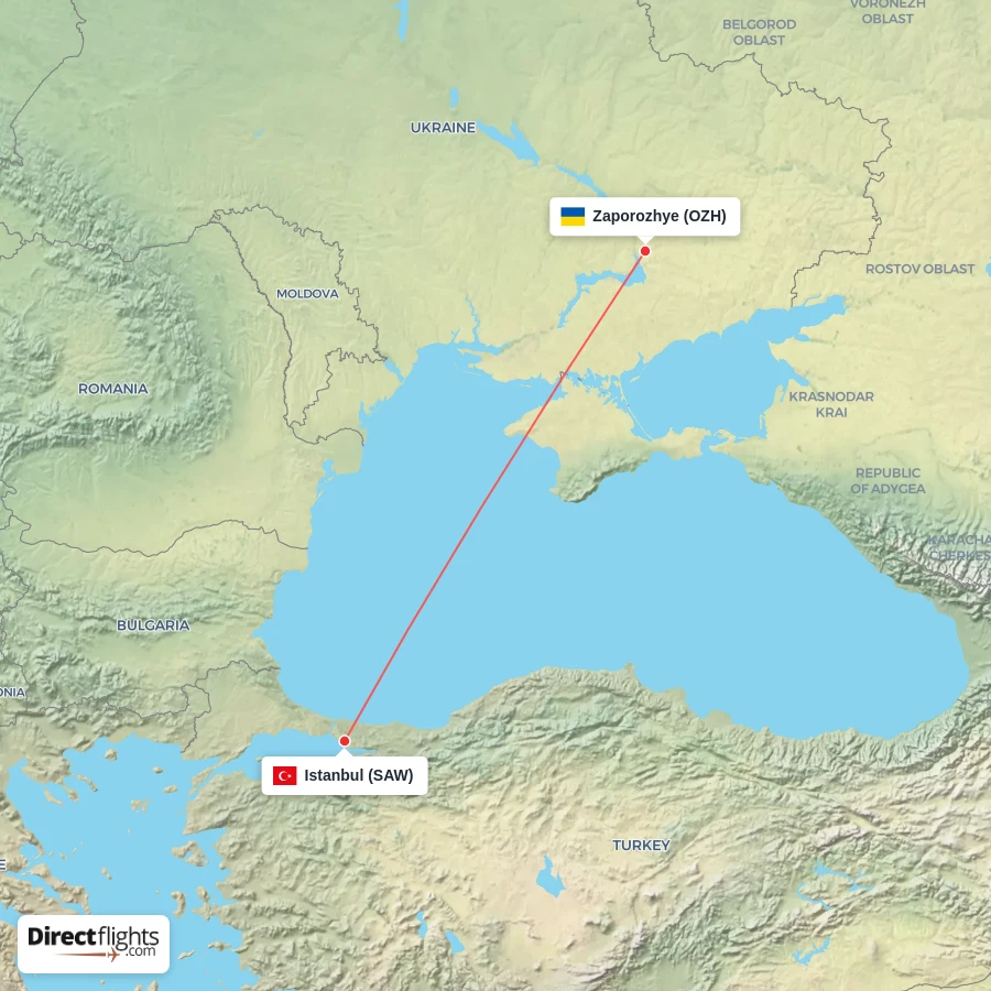 OZH - SAW route map