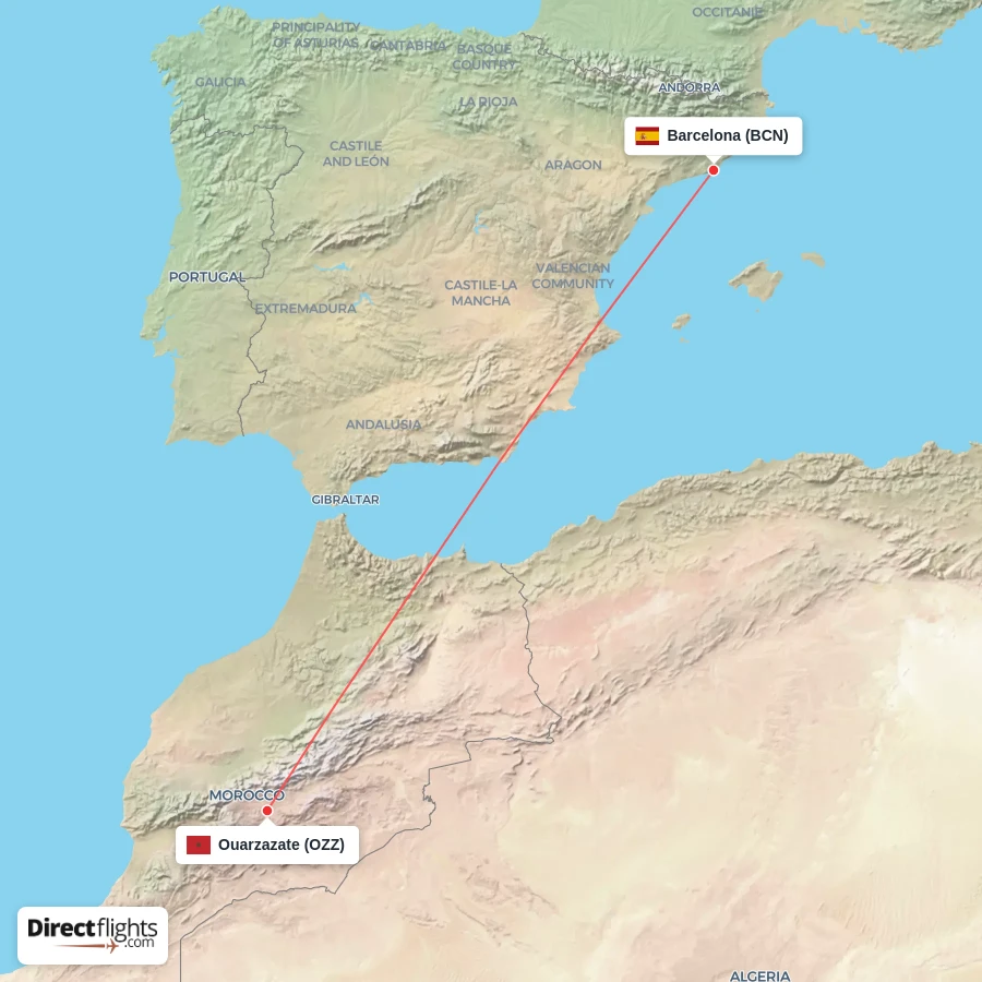 OZZ - BCN route map