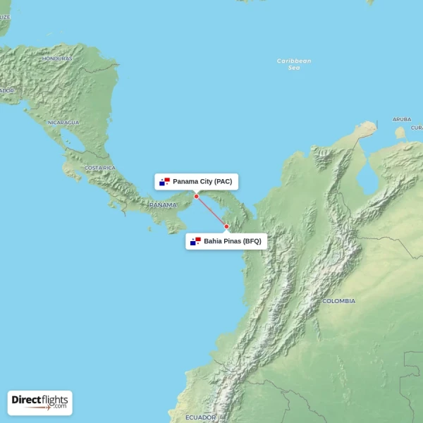 Panama City - Bahia Pinas direct flight map