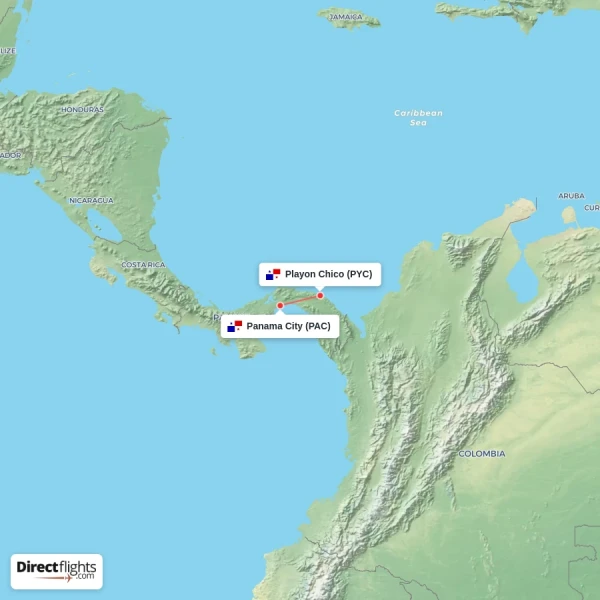 Panama City - Playon Chico direct flight map