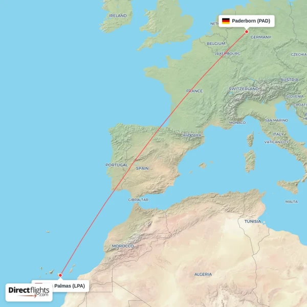 Paderborn - Las Palmas direct flight map